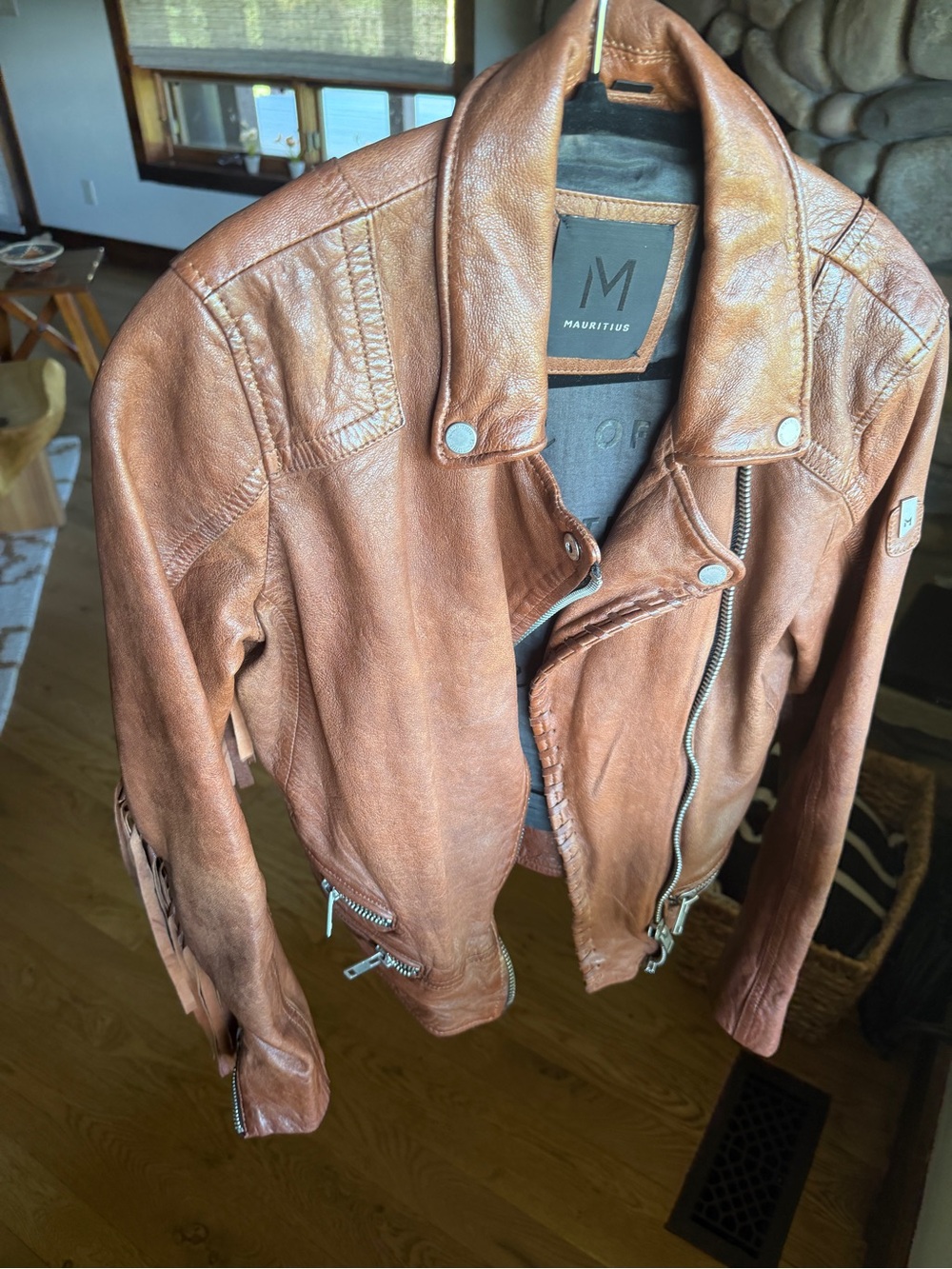 Mauritius Brown Leather and Fringe Jacket